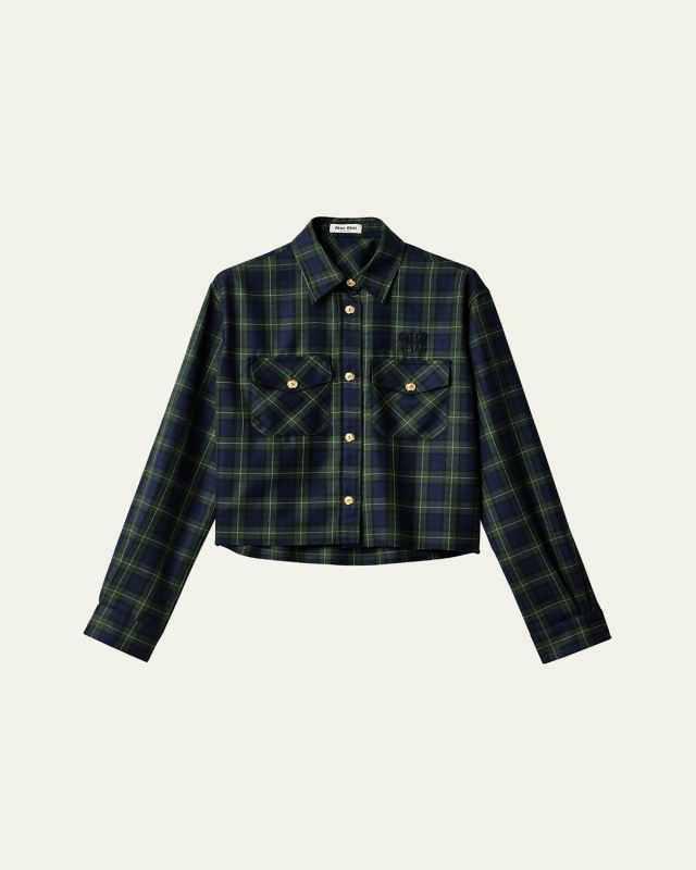 Plaid Oversized Cropped Wool Shirt